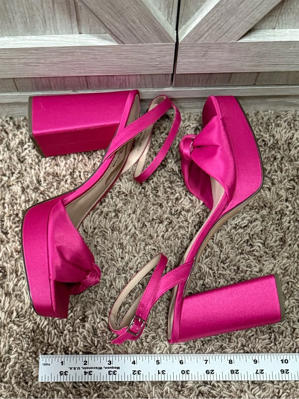 Nina Hot Pink Knot Platform Block Heel Sandals (9.5-10)